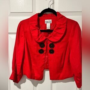 VTG Red Robbie Bee Peplum Style Boxy Linen Blend Red Blazer Jacket